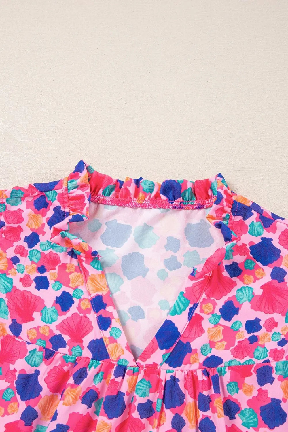 Abstract Print Ruffled Sleeve Notched Blouse - Product image 8 by Simply Love