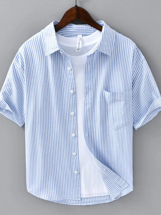 Men's Plus Size Casual Striped Short Sleeve Shirt Simply Love