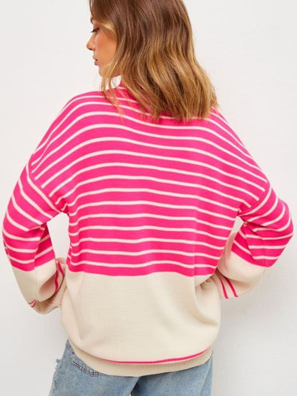 Chic striped mock neck sweater