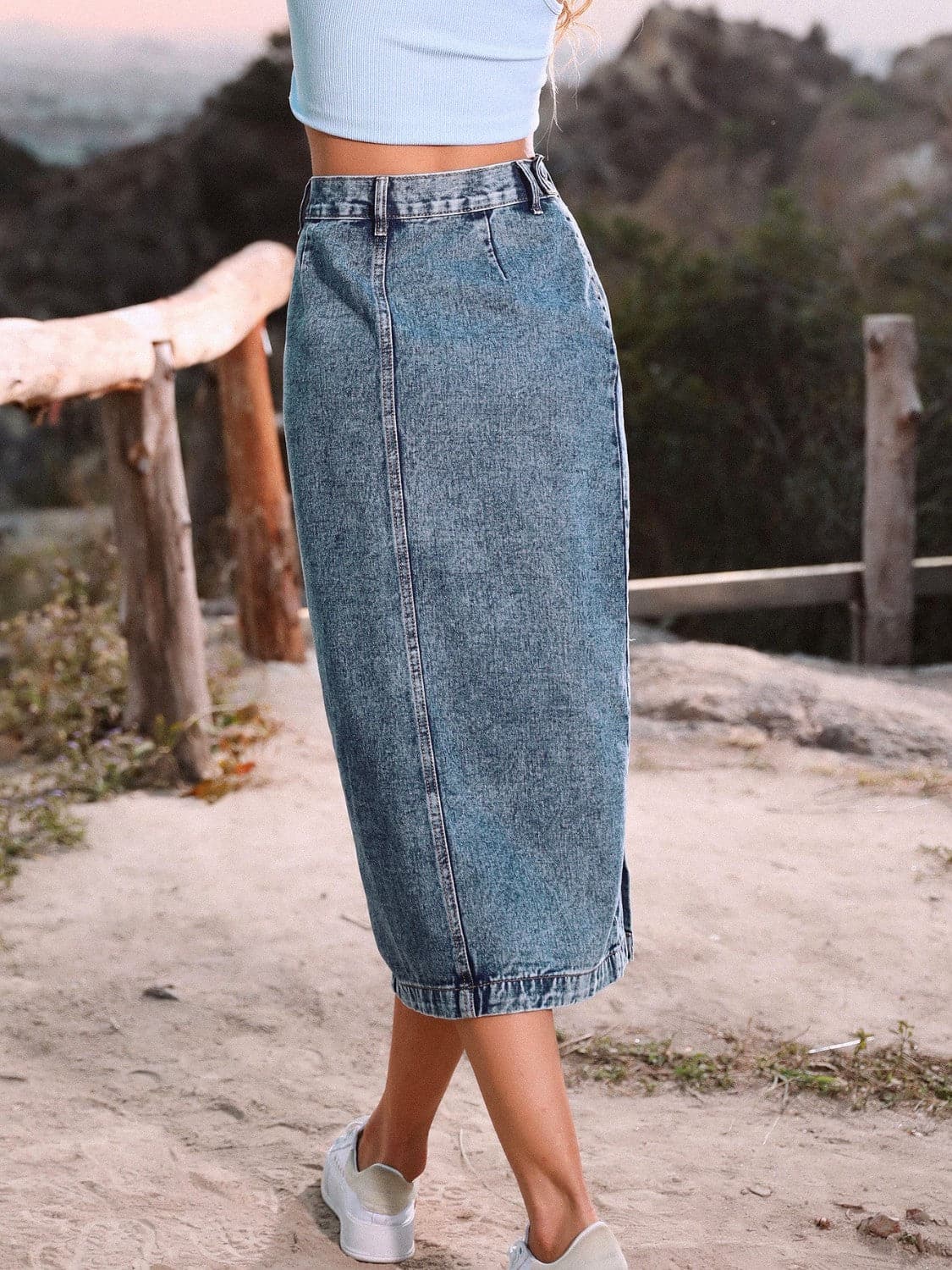 Button Down Denim Skirt.