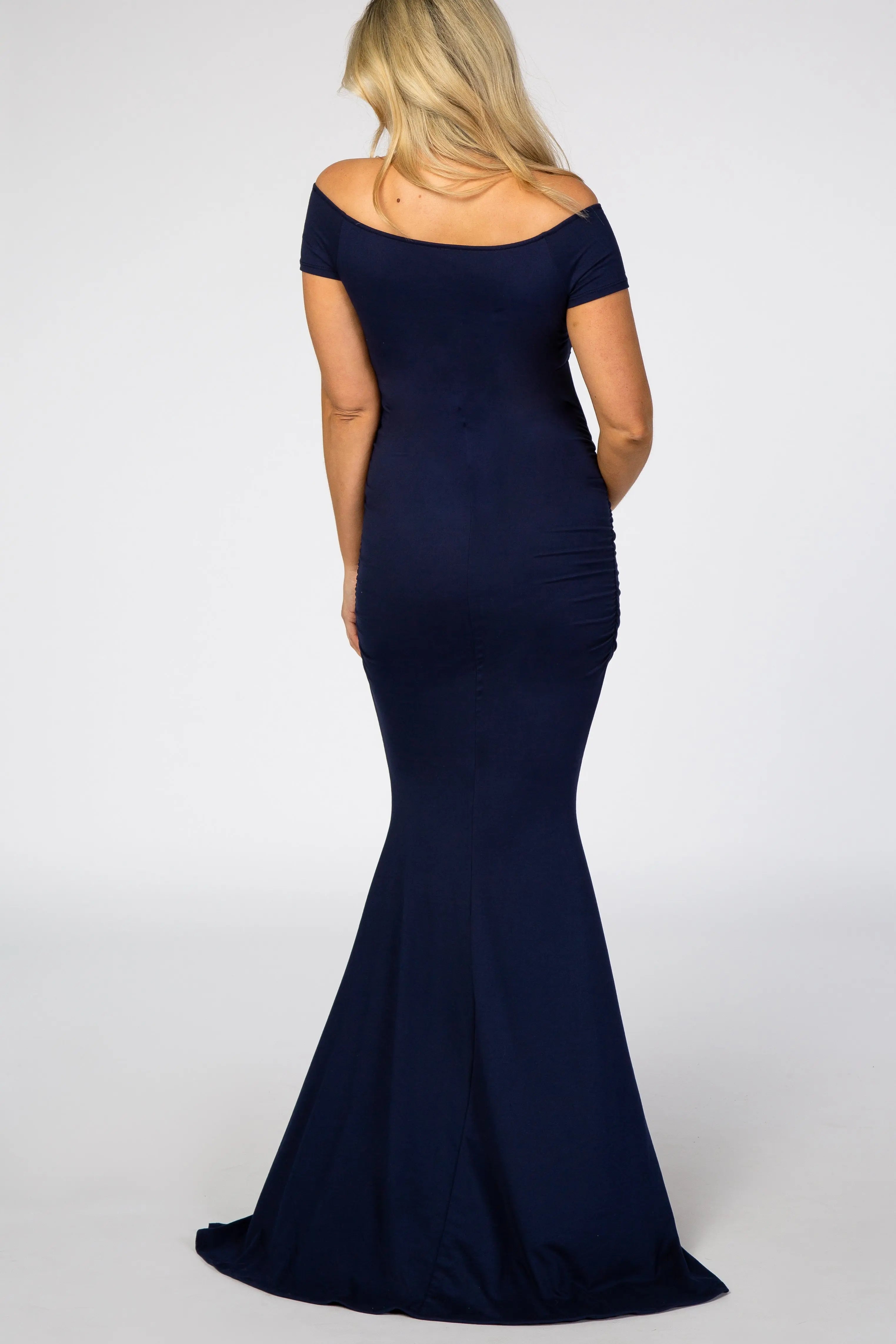 PinkBlush Navy Off Shoulder Wrap Maternity Photoshoot Gown/Dress PinkBlush