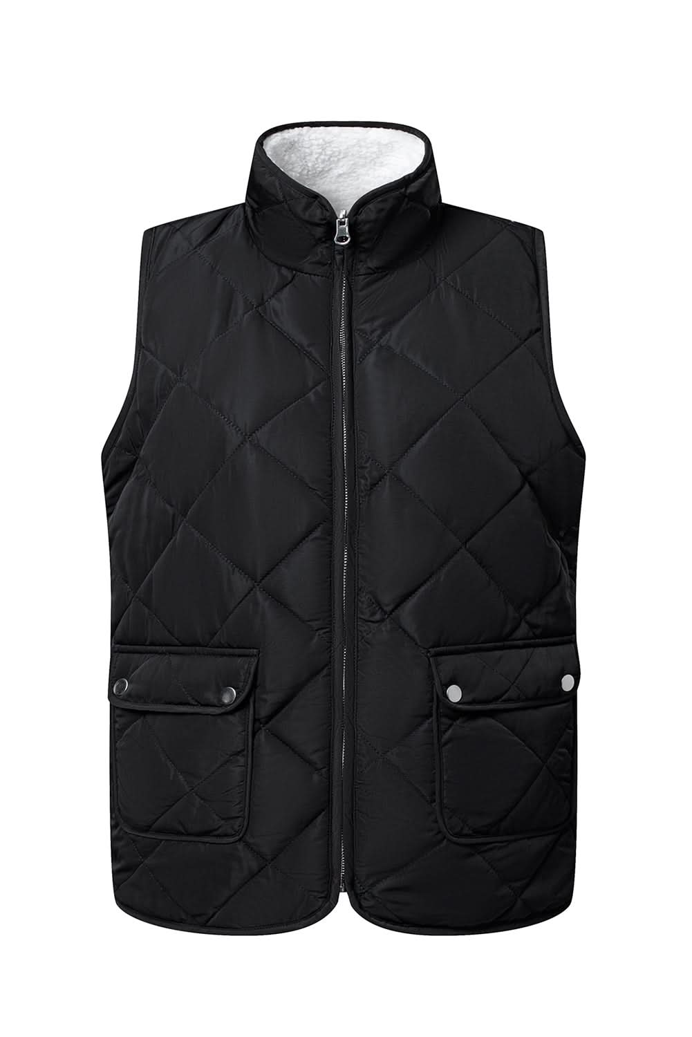 Black Fleece Lined Quilted Zip up Vest Coat - Love Salve 