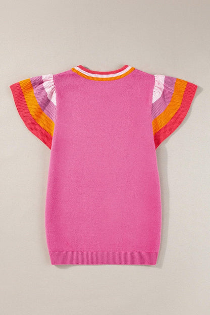 Color Block Round Neck Knit Top.