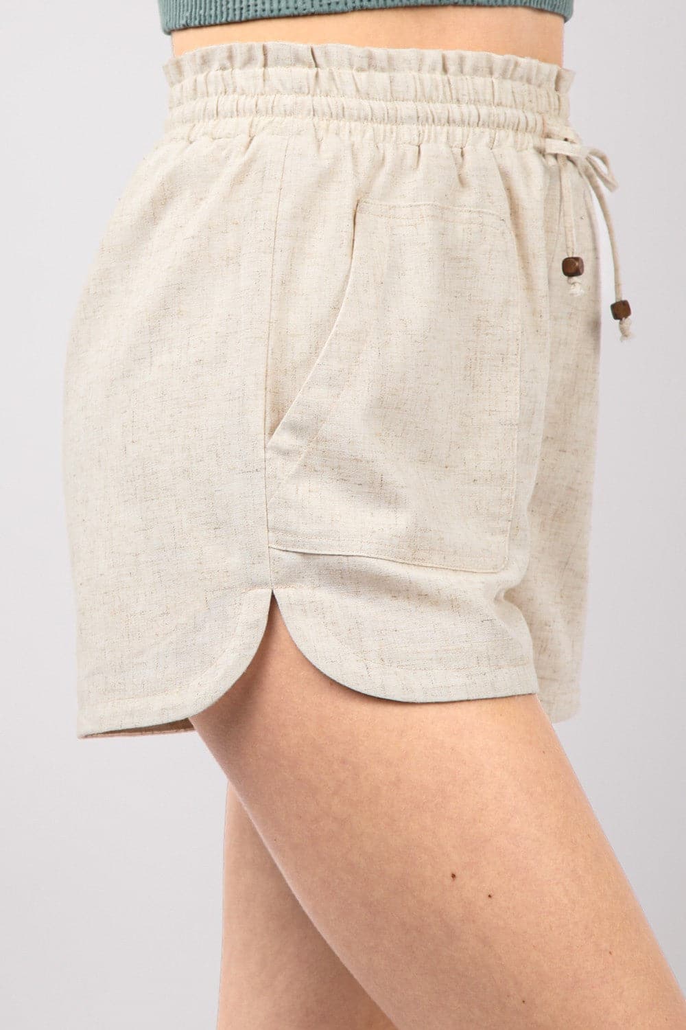 VERY J Drawstring Elastic Waist Linen Shorts.