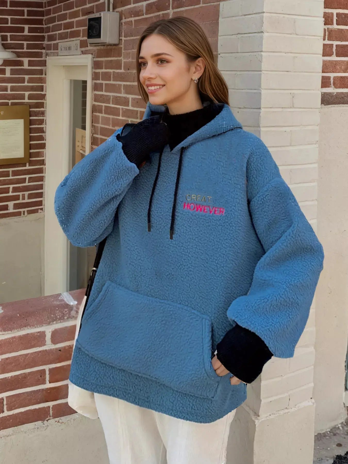 Drawstring Sherpa Kangaroo Pocket Hoodie Simply Love