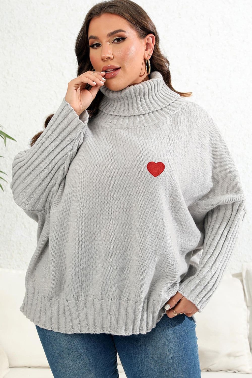 Plus Size Turtle Neck Long Sleeve Sweater.