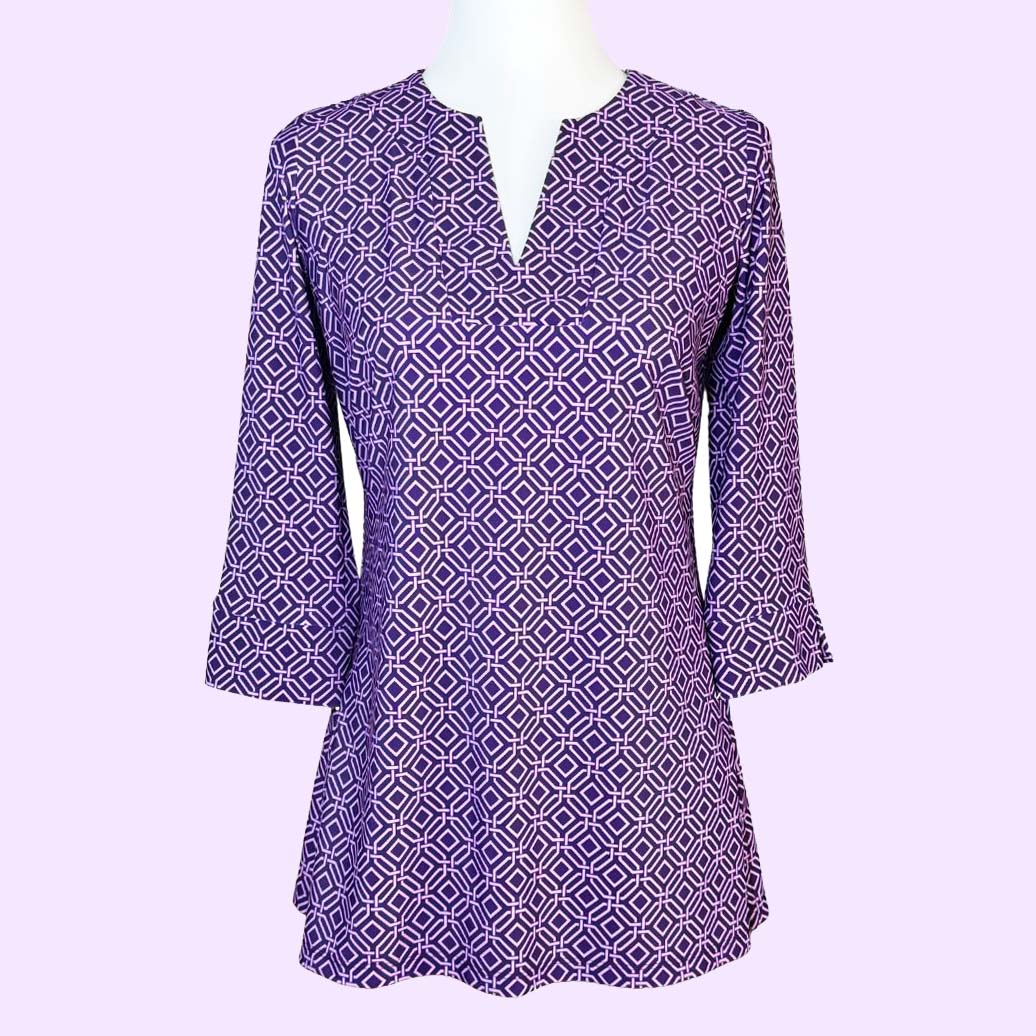Boca Tunic Top in Interlocking Hexagons Aubergine Lavender