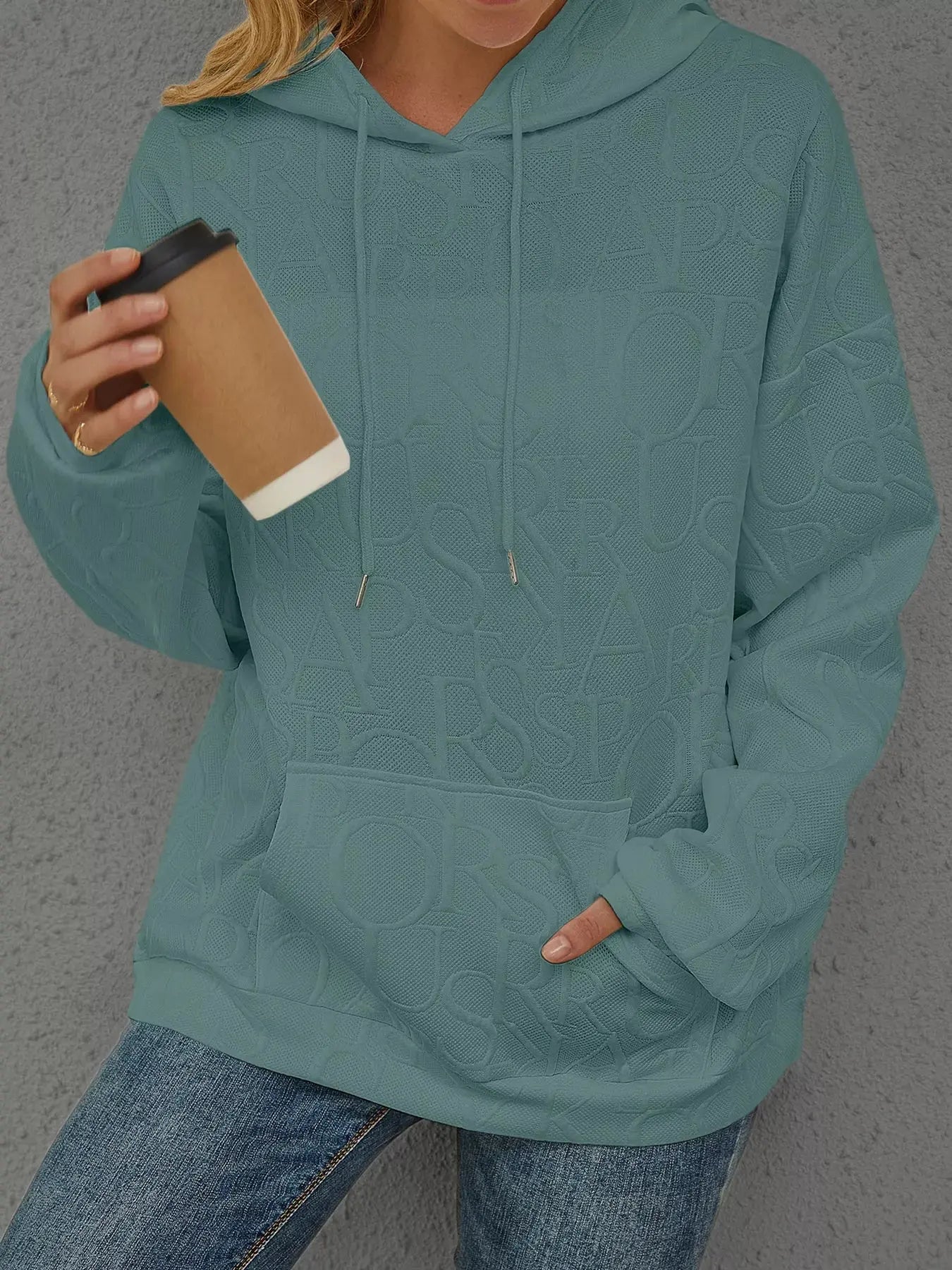 Full Size Embossed Lettering Casual Hoodie Plus Size Simply Love