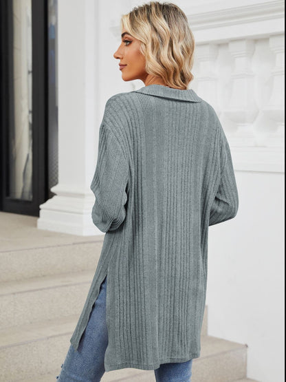 Sheer slit long sleeve t-shirt