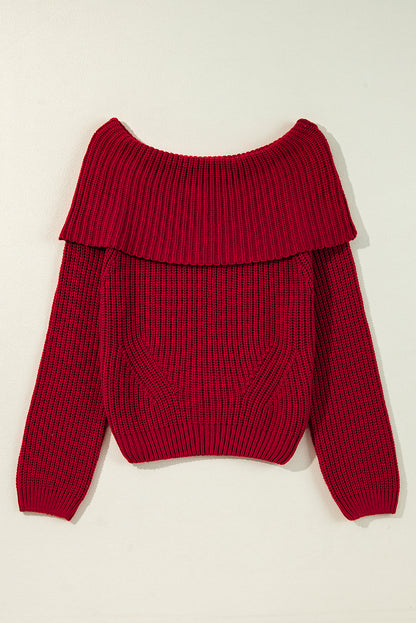 Racing Red Off-the-shoulder Knit Sweater