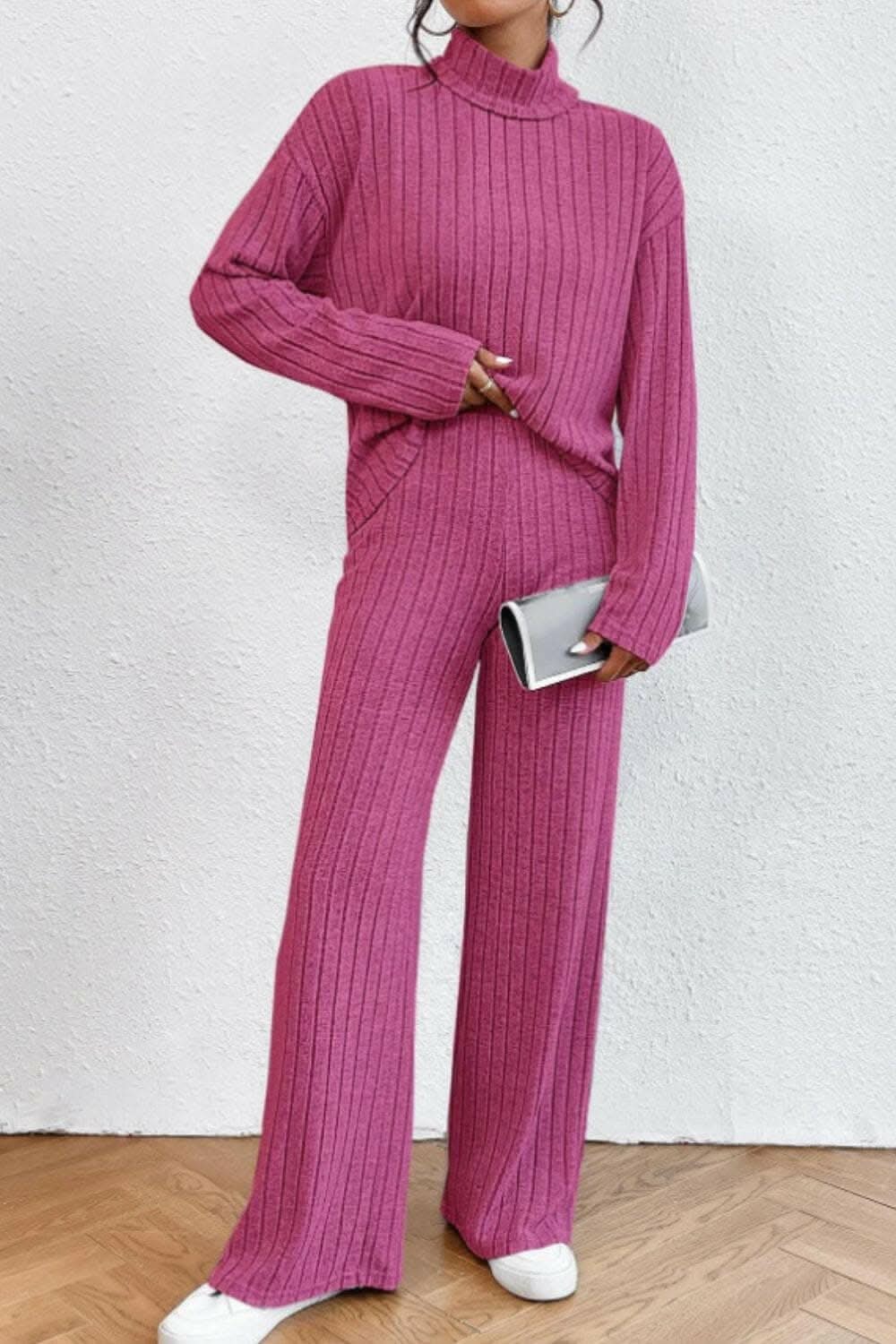 Chic mock neck top & pants set - Love Salve 