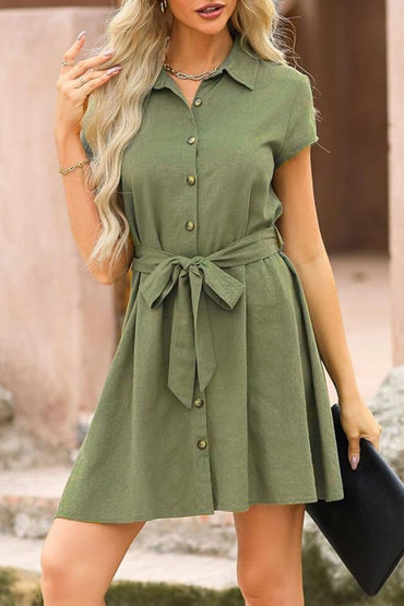 Tied Button Up Short Sleeve Dress.