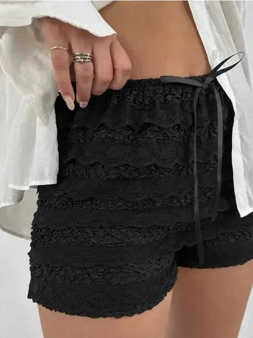 Lace Bow Elastic Waist Shorts Miss Sparkling