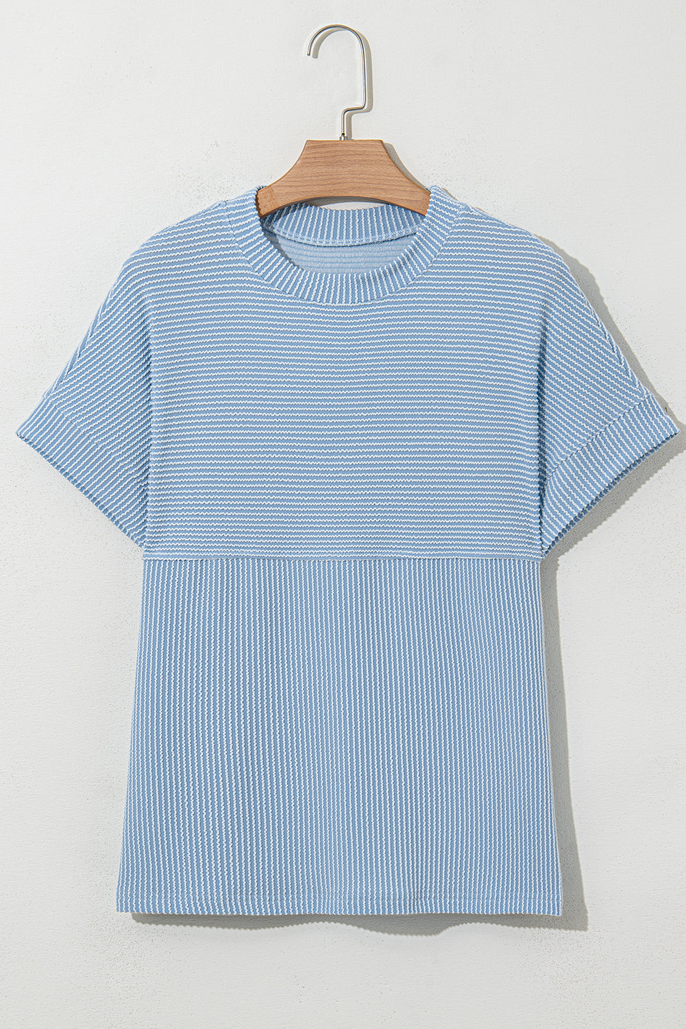 Myosotis Plain Corded Knit Mock Neck T Shirt for Women