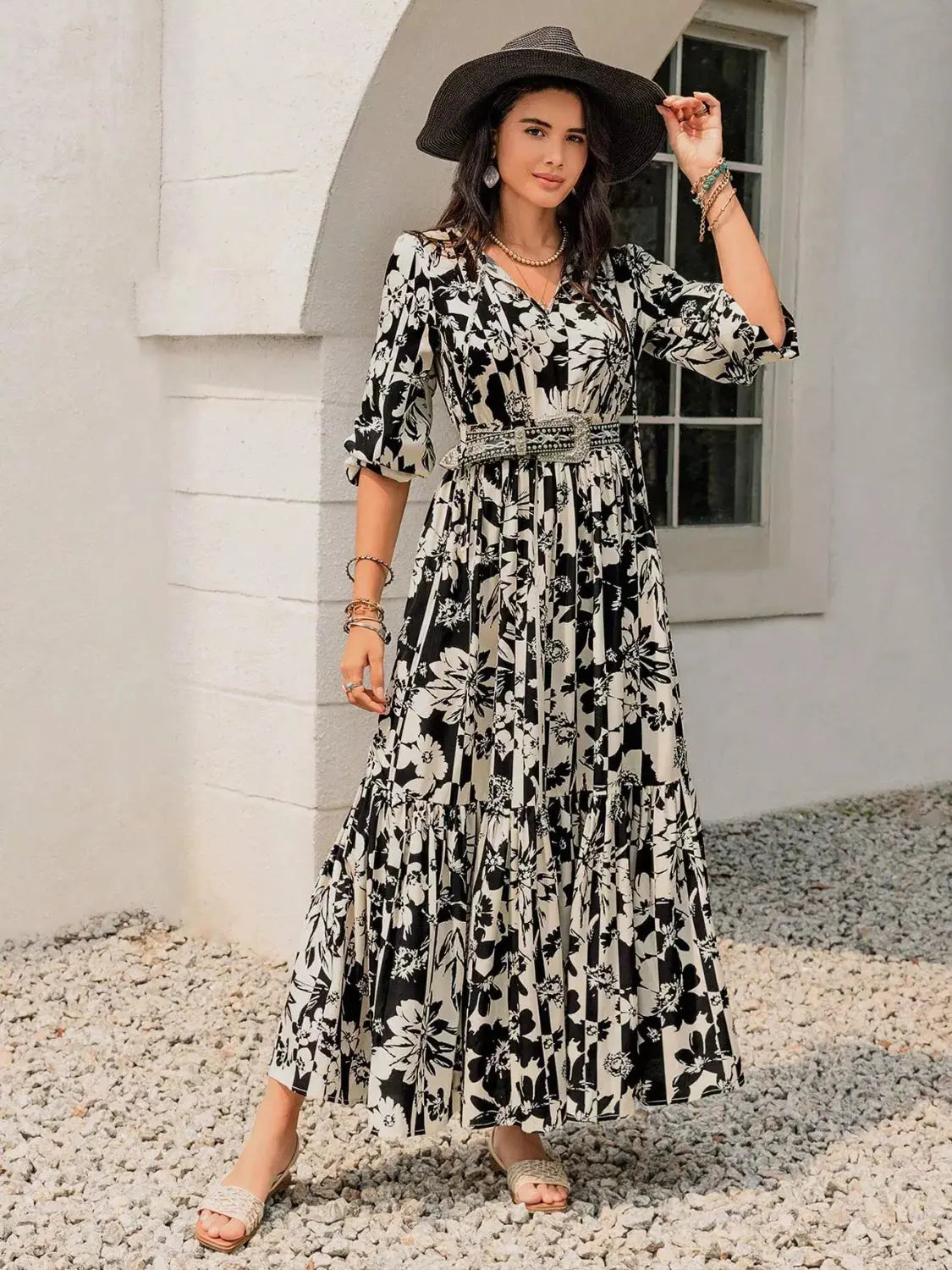 Plus Size Floral Print Balloon Sleeve Maxi Dress Simply Love