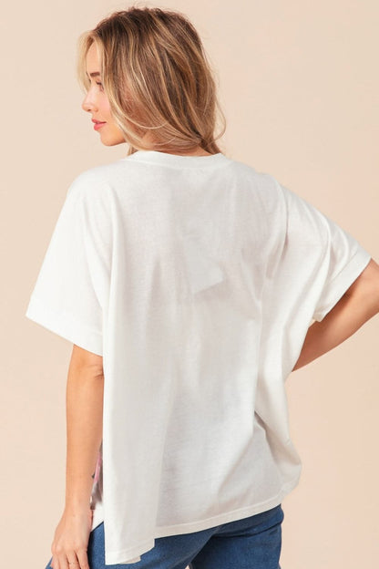 Sequin bow patch short sleeve tee for a stylish twist