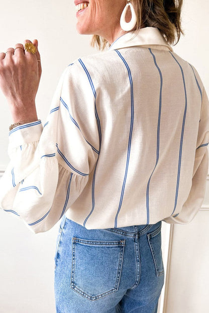 Striped Collared Neck Long Sleeve Shirt.