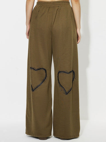 Heart Elastic Waist Wide Leg Pants.