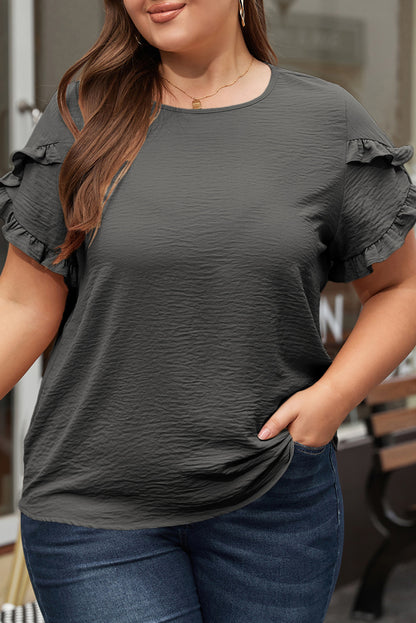 Chic dark grey ruffled plus size top for effortless elegance