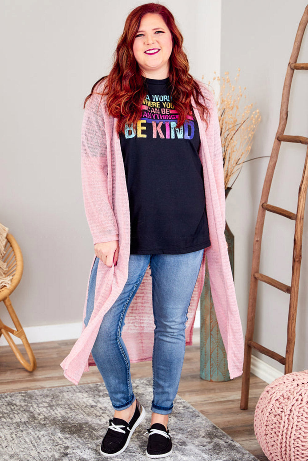 Chic pink plus size sheer cardigan