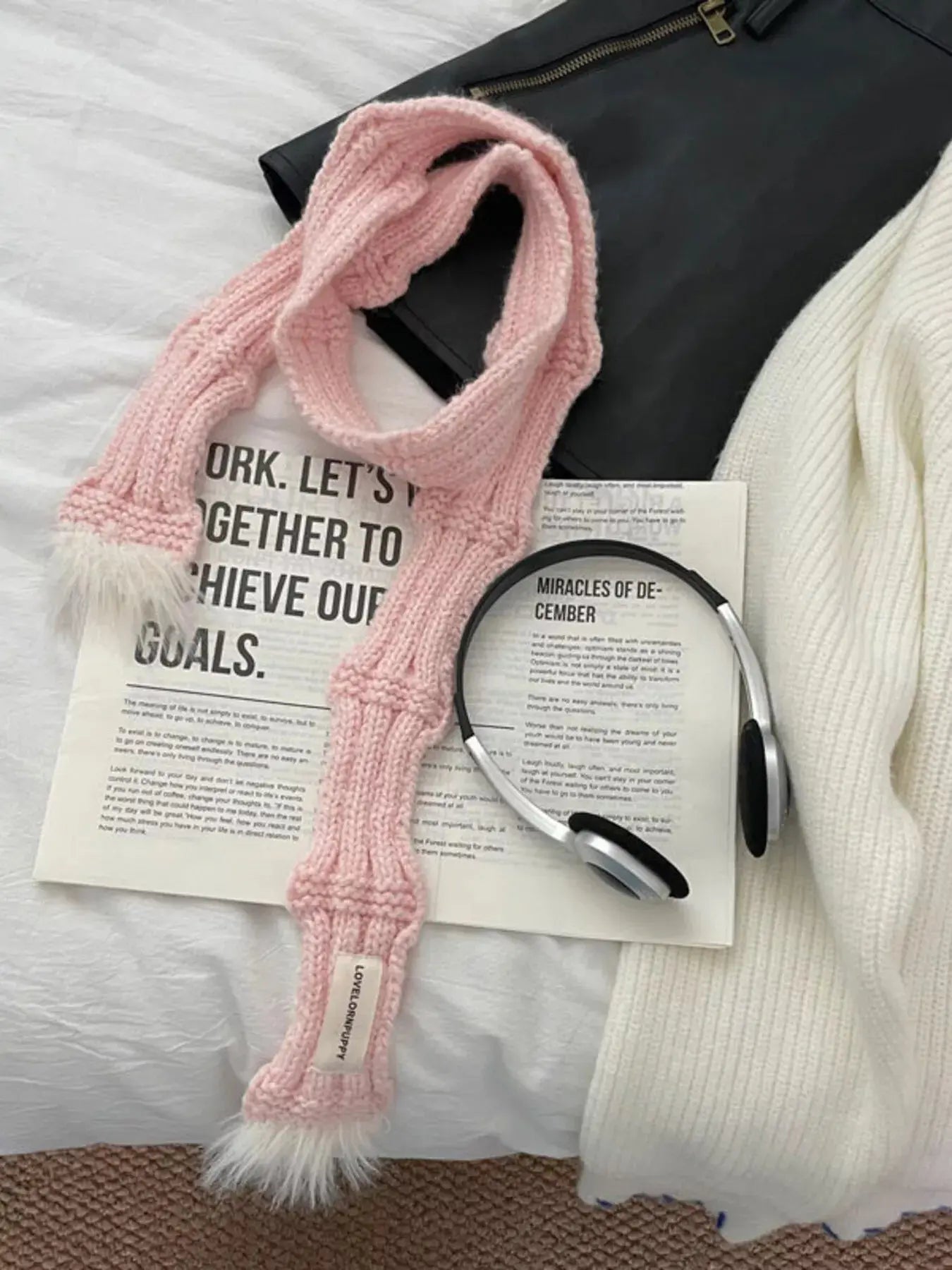 Knitted Plush Trim Scarf Simply Love