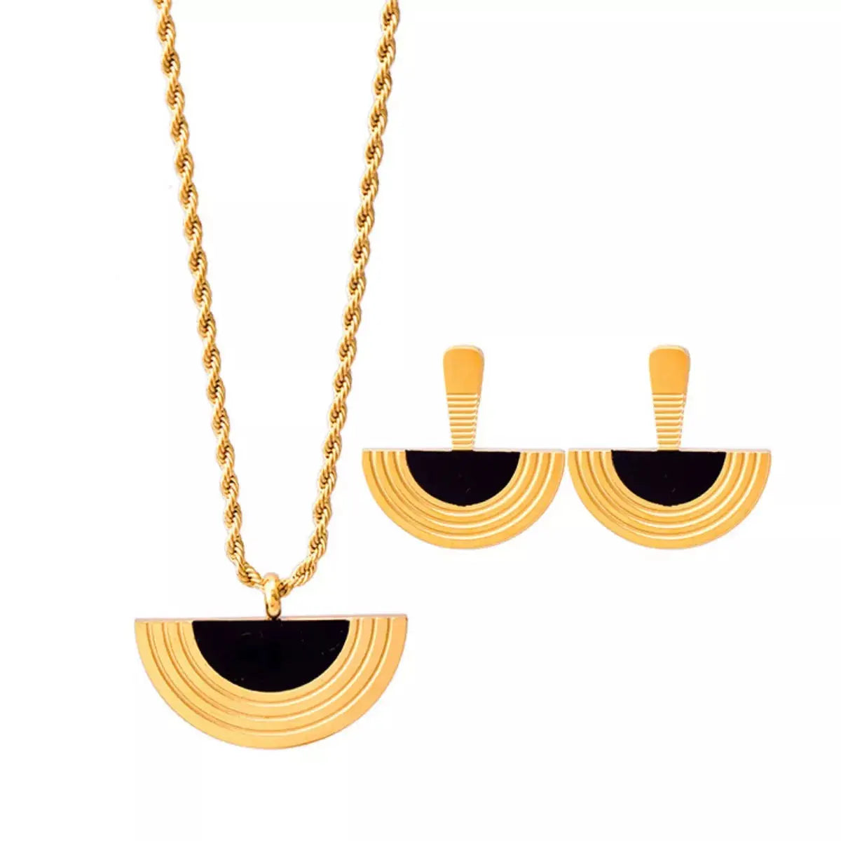 Geometric Half-Circle 18K Gold Plated Necklace Ring and Earrings Jewelry Set Simply Love