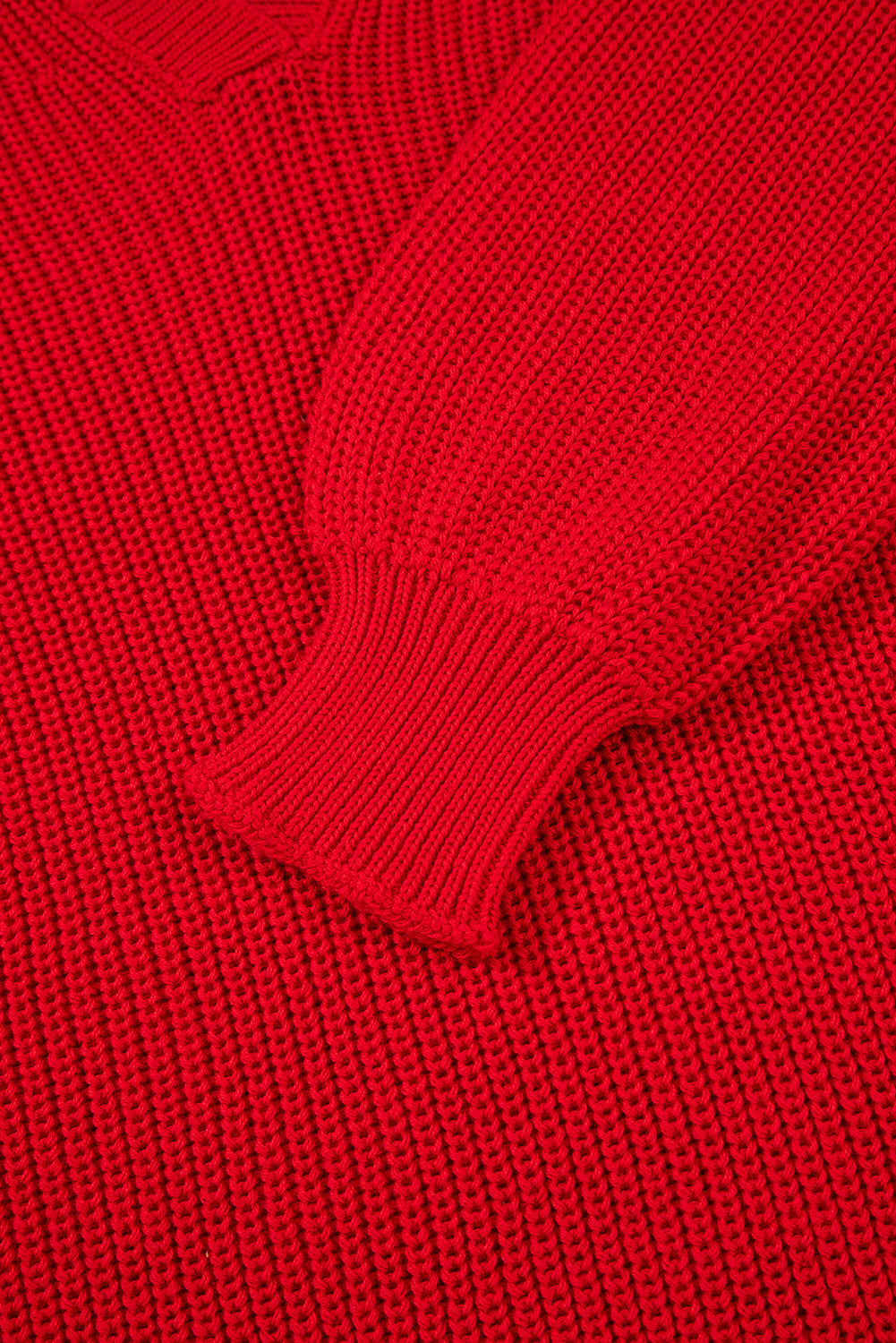 Premium Racing Red Solid Textured Knit V Neck Drop Shoulder Sweater Dear-Lover Dropshipping