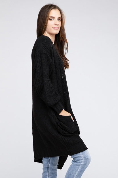 Twisted texture open front cardigan with pockets