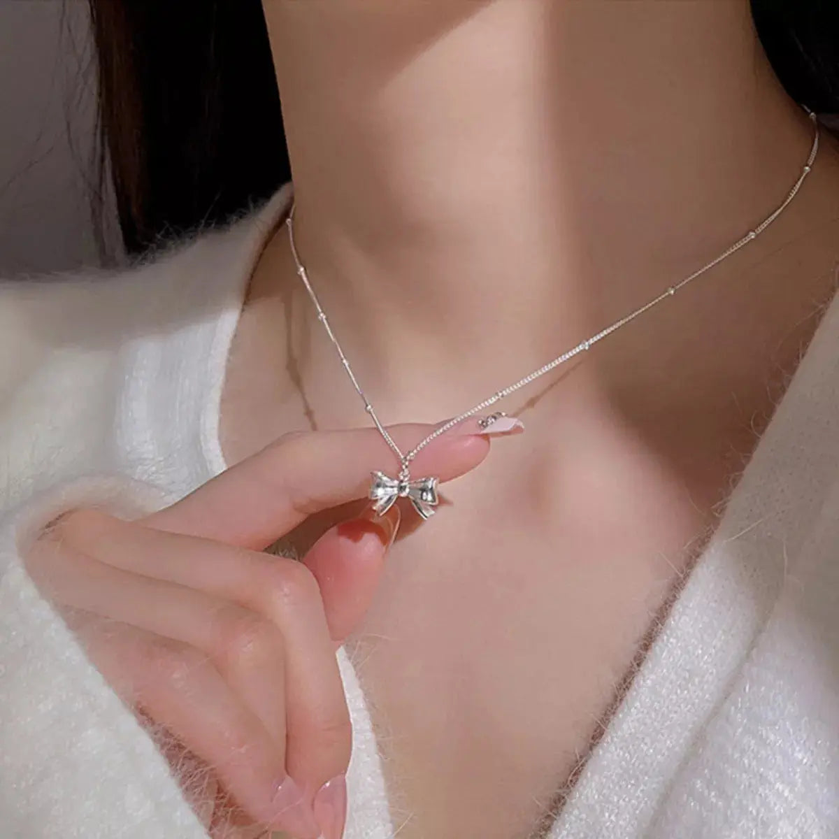 925 Sterling Silver Bow Necklace Simply Love