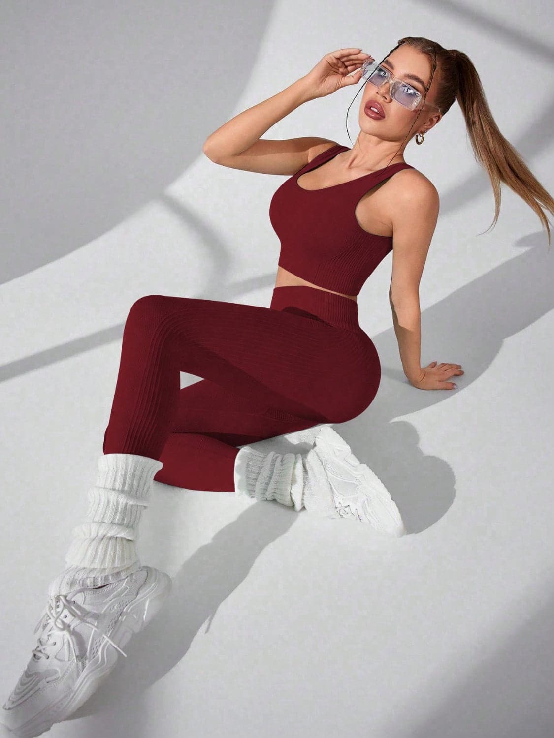 Scoop Neck Wide Strap Top and Pants Active Set.