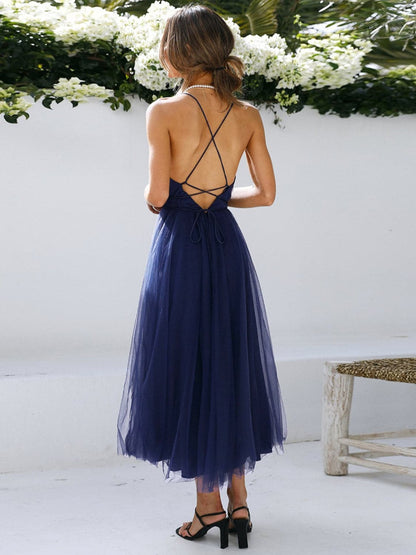 Backless Crisscross Sleeveless Midi Dress.