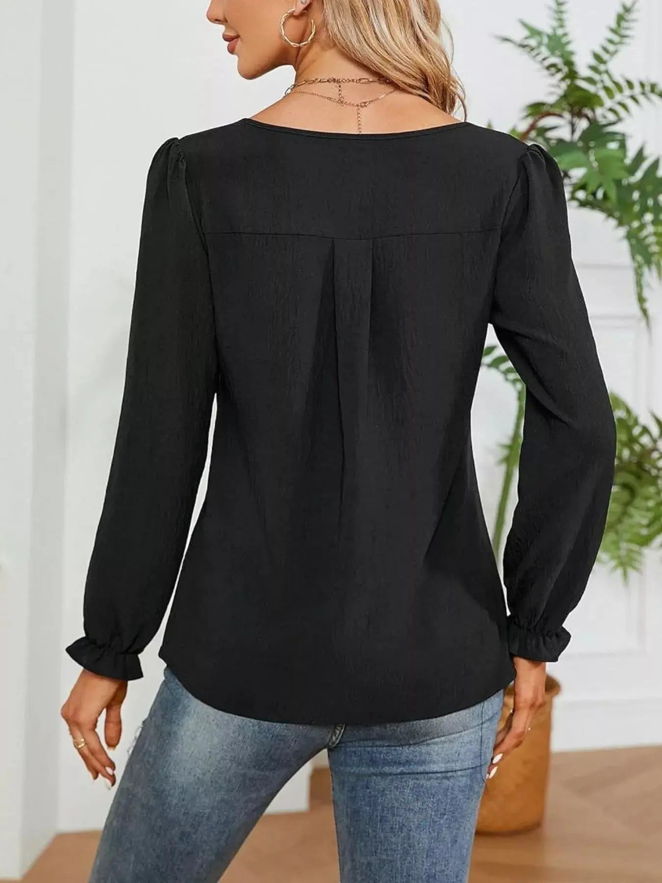 Notched Ruffle Cuff Blouse Simply Love