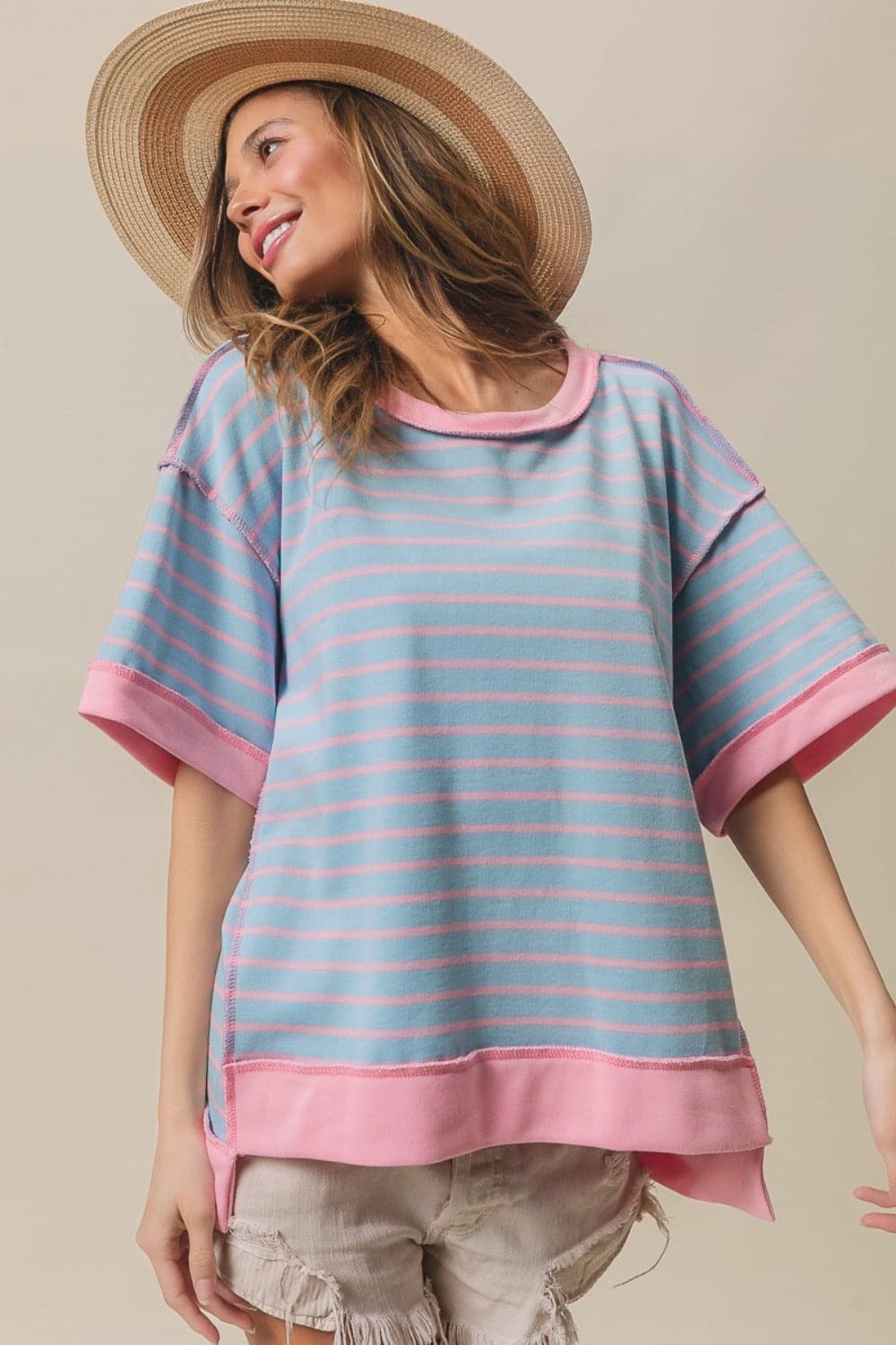 BiBi Exposed Seam Stripe Contrast T-Shirt.