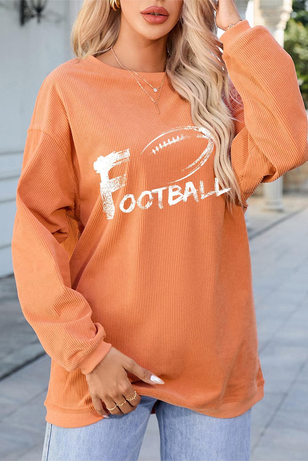 FOOTBALL Round Neck Long Sleeve Sweatshirt.