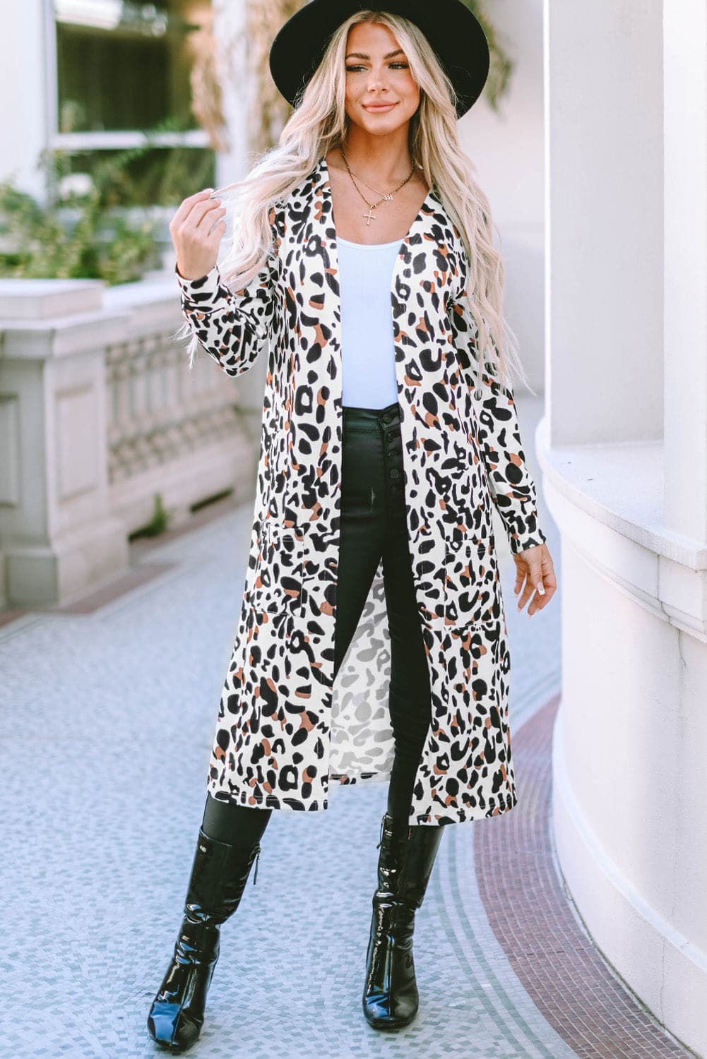 Leopard Open Front Long Sleeve Cover Up.