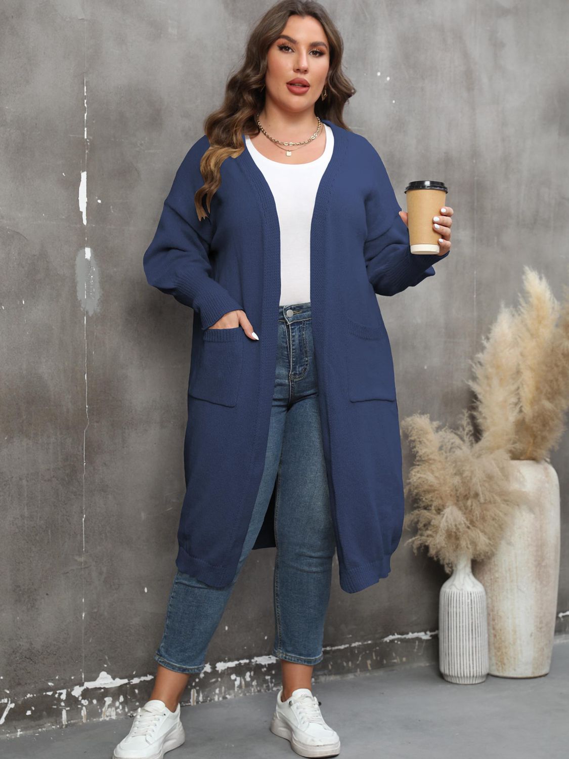 Plus Size Long Sleeve Pocketed Cardigan Coco’s Tee Boutique
