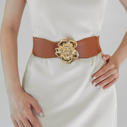 Flower Alloy Buckle Elastic Belt.