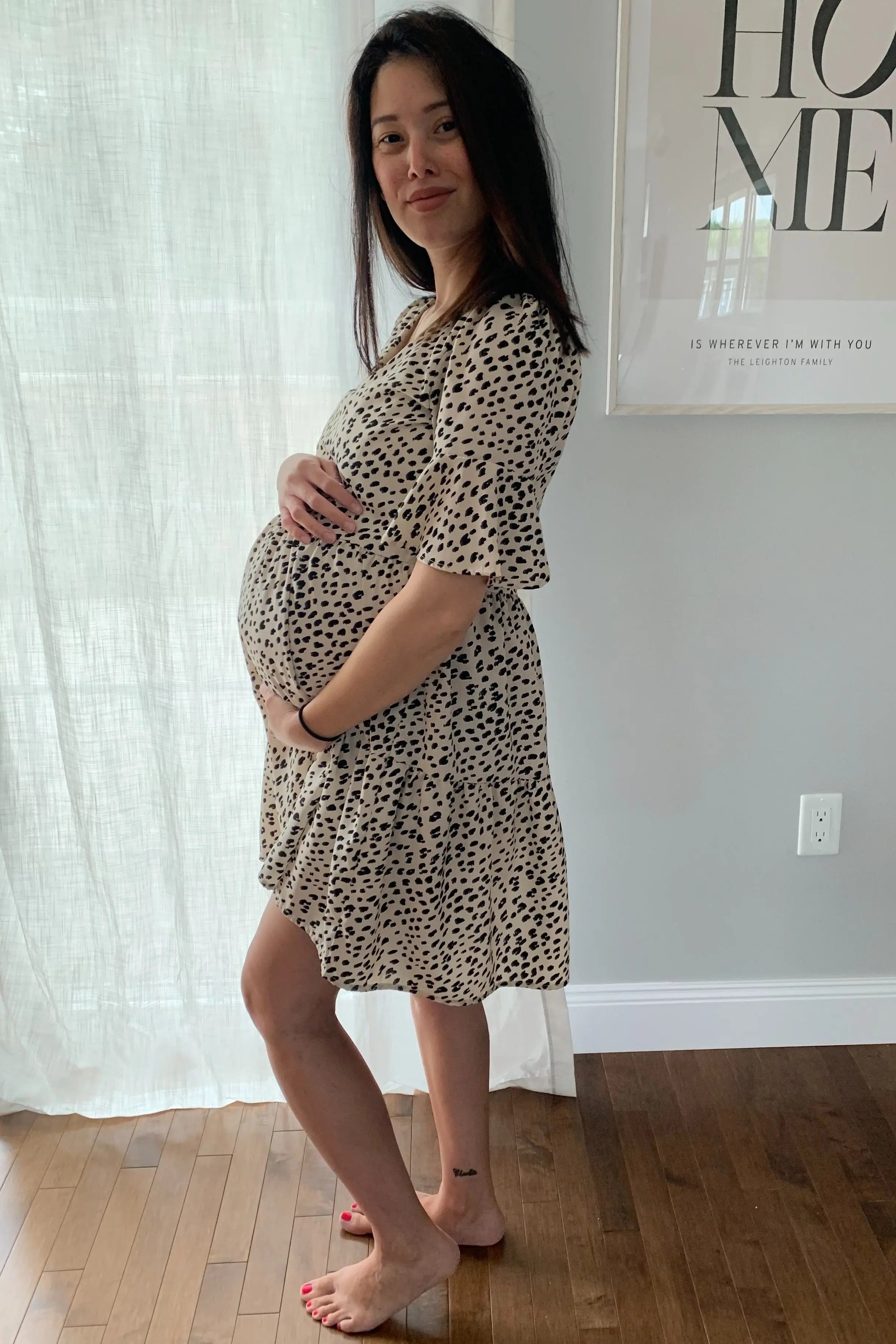 Beige Animal Print Ruffle Sleeve Maternity Dress PinkBlush