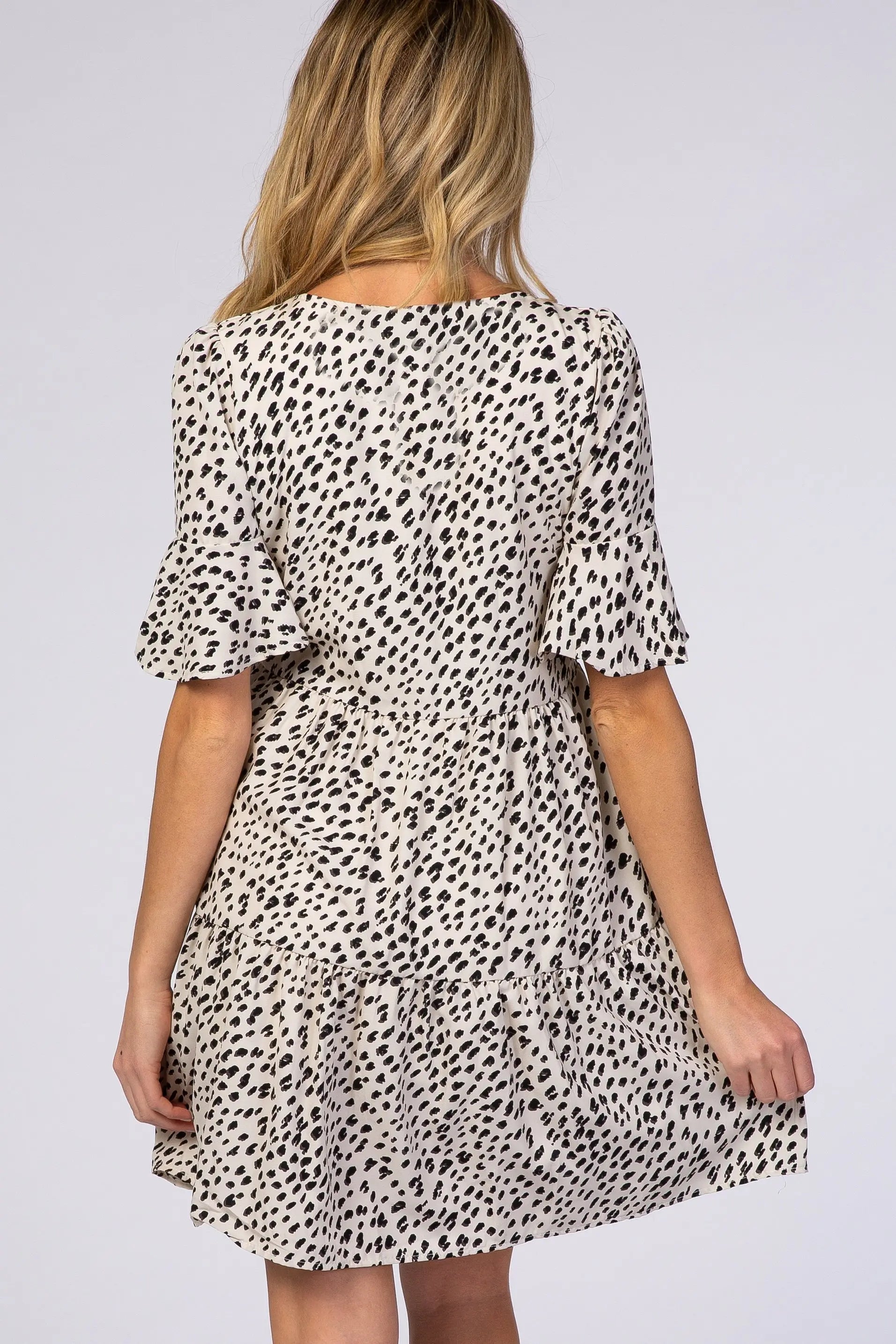 Beige Animal Print Ruffle Sleeve Maternity Dress PinkBlush