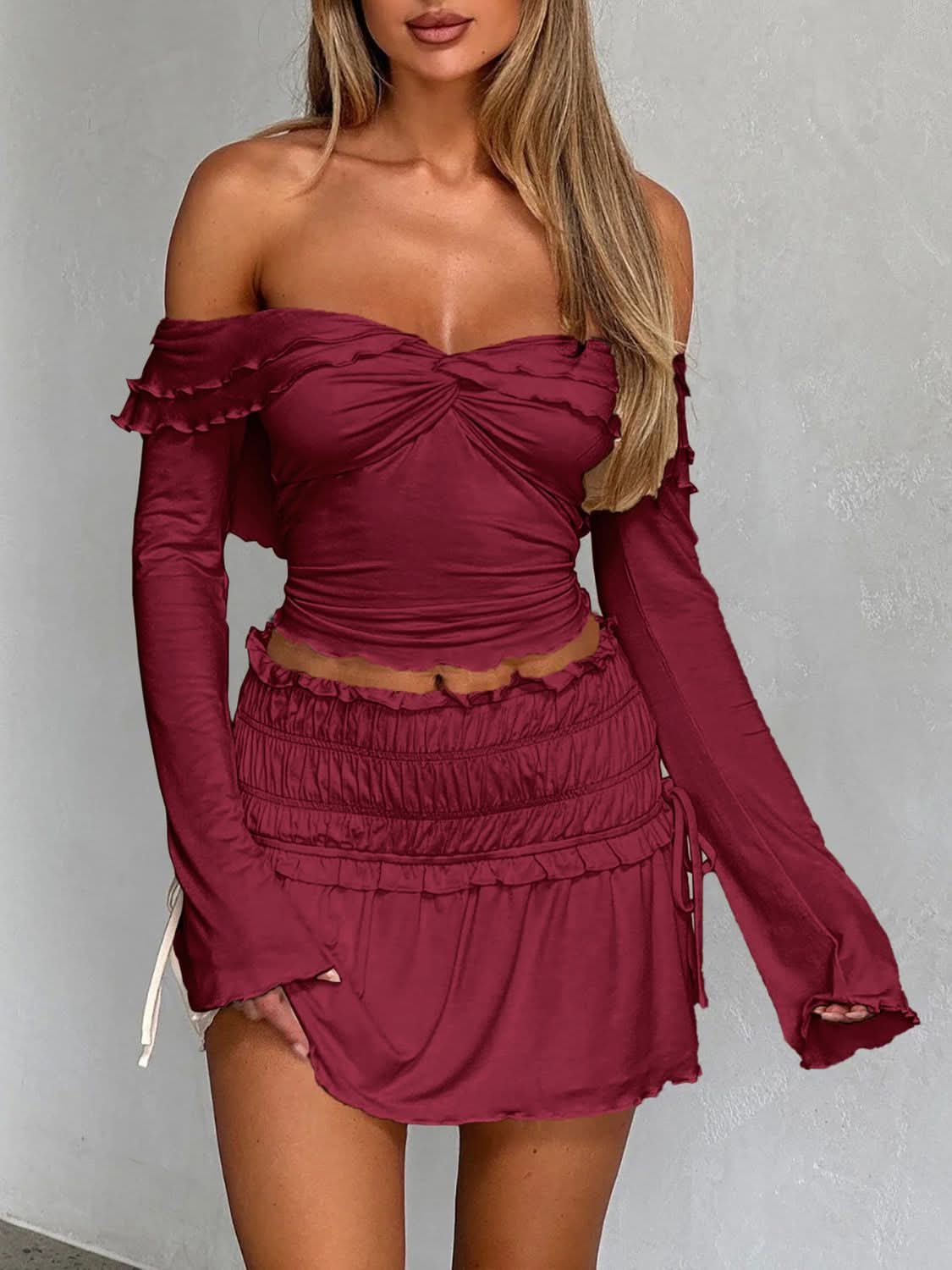 Ruffled off-shoulder tee - stretch fabric