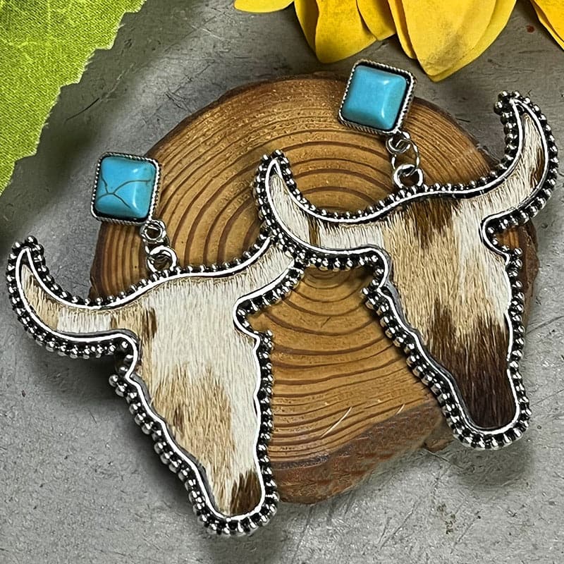 Turquoise bull charm dangle earrings