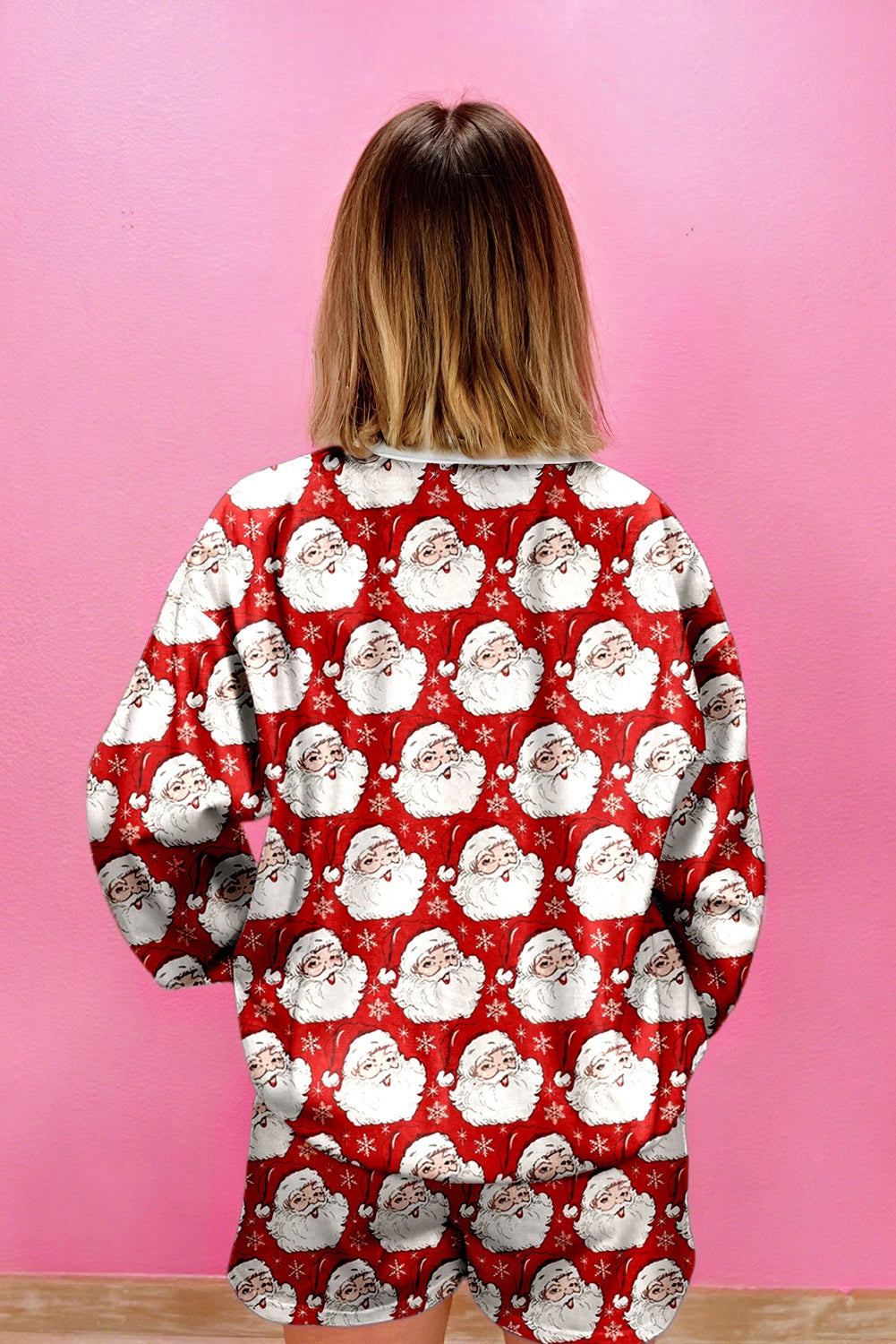 Red Ho Ho Ho Christmas Fashion Print 2Pcs Lounge Short Set