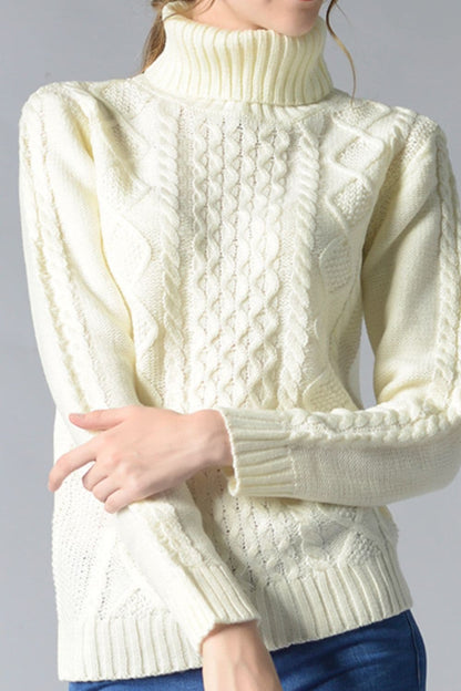 Cable-Knit Turtleneck Pullover Sweater.