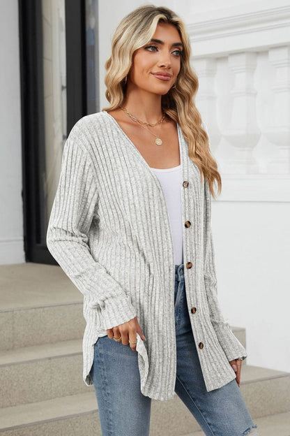 Ribbed Button Up Long Sleeve Cardigan.