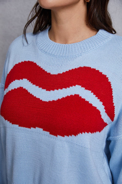 Lip Fringe Round Neck Sweater.