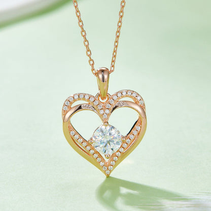 1.2 Carat Moissanite 925 Sterling Silver Heart Necklace.