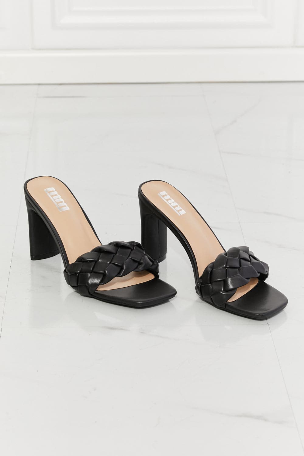 MMShoes Top of the World Braided Block Heel Sandals in Black.