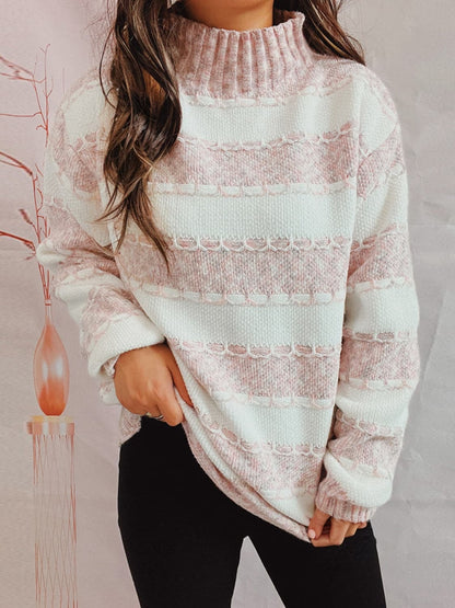 Striped Turtleneck Long Sleeve Sweater.