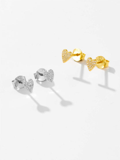 925 Sterling Silver Zircon Heart Stud Earrings.