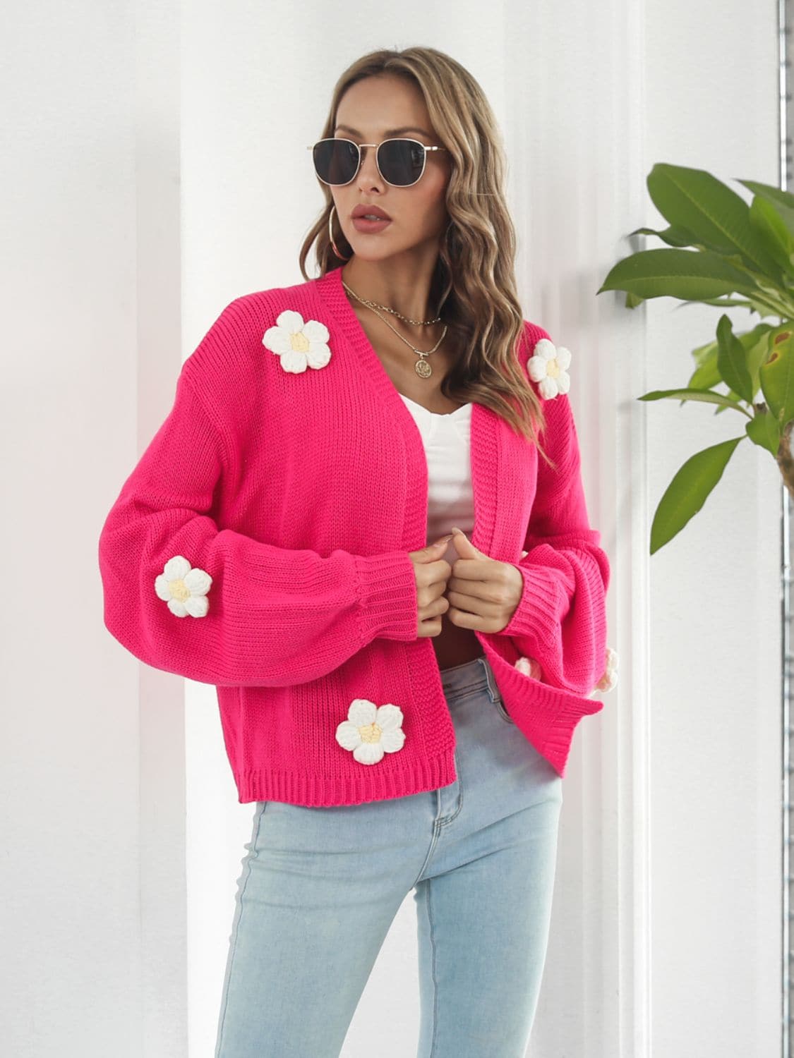 Floral Open Front Long Sleeve Cardigan.